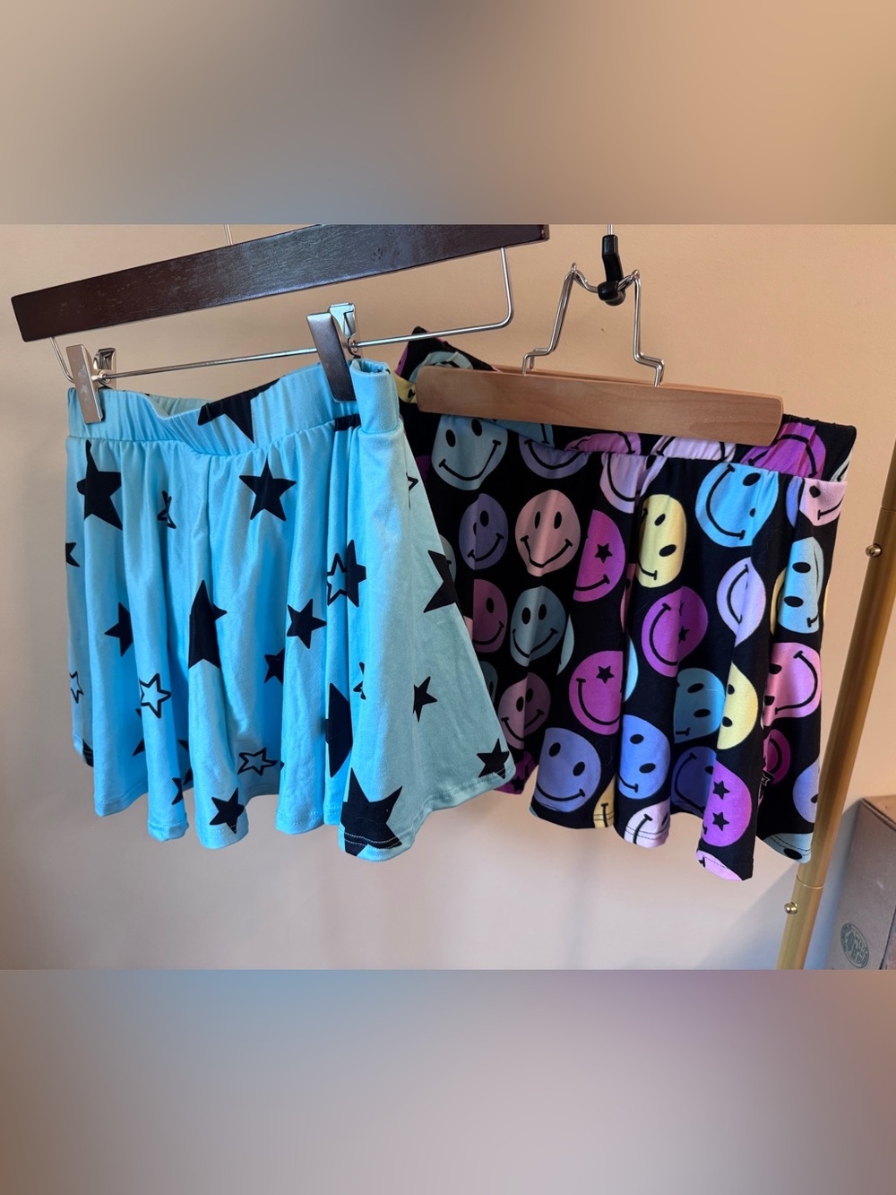 Pixielane skorts Blue Star & Black Smiley Print Mini Skirts size 11/12